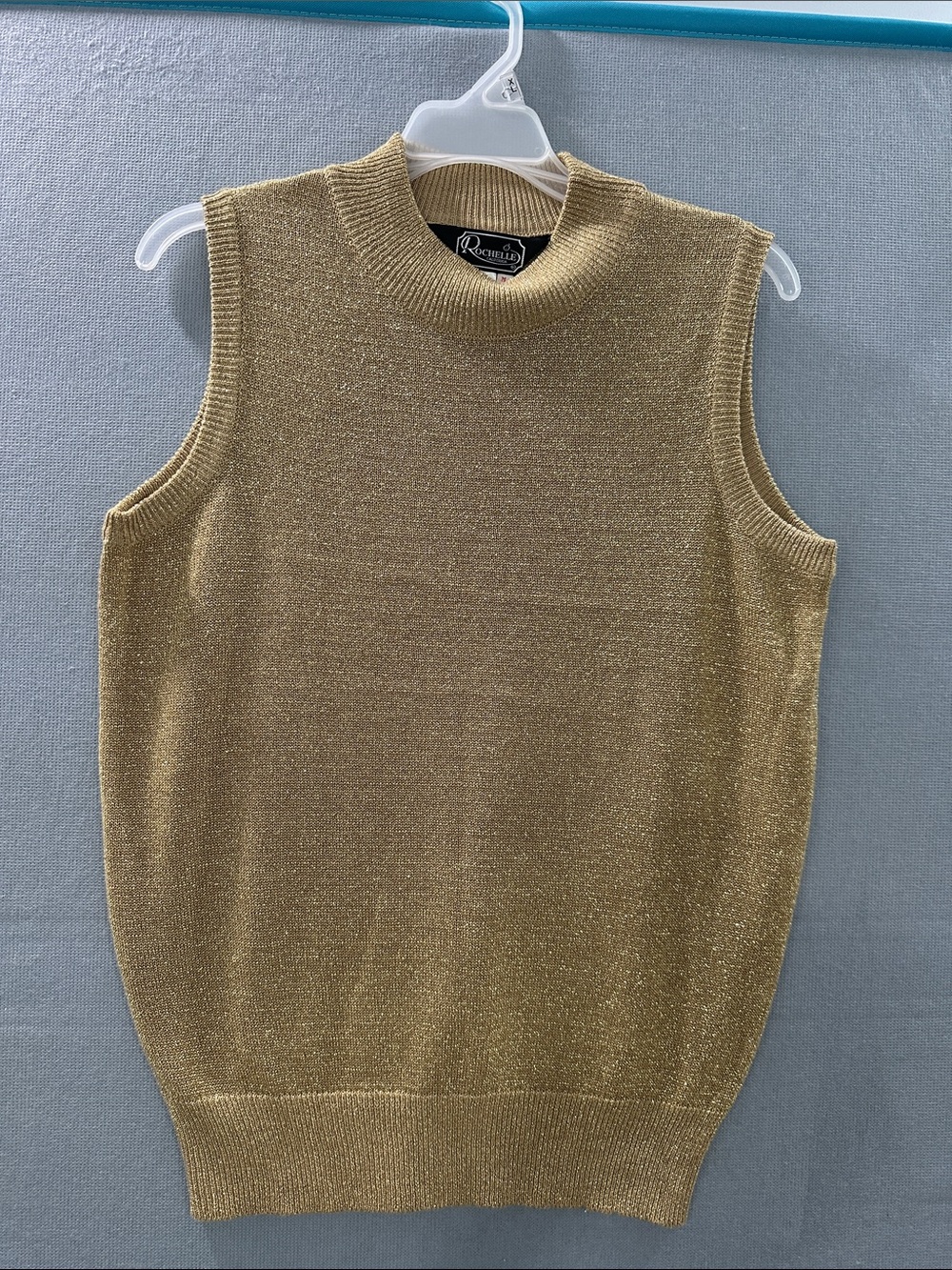 Romina Metallic Gold Sleeveless Turtleneck Knit Top